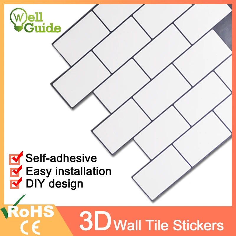 

3D Wall Sticker Mosaic Brick Self-Adhesive Waterproof Wall paper for Kitchen Bathroom Home Wall Decal Sticker DIY Wall Stickers