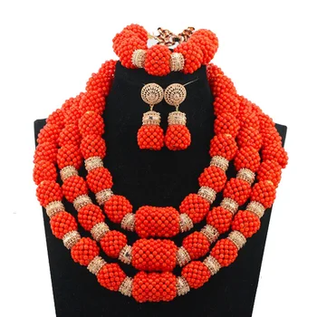 

Luxury Handmade Original Coral Beaded Statement Necklace Set African Nigerian Wedding Coral Beads Jewelry Free Shipping BN571