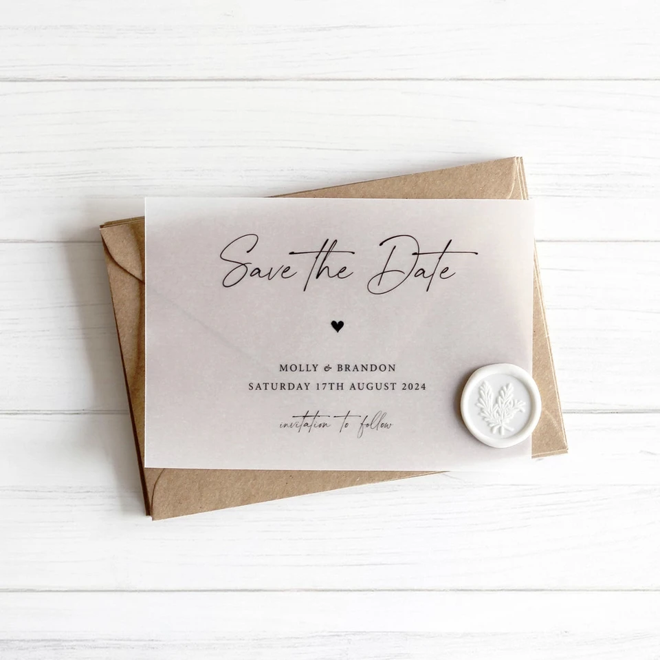 Simple Black Ink with Nice Font Design and Vellum Paper Cover Invitation .  20pcs to 100pcs