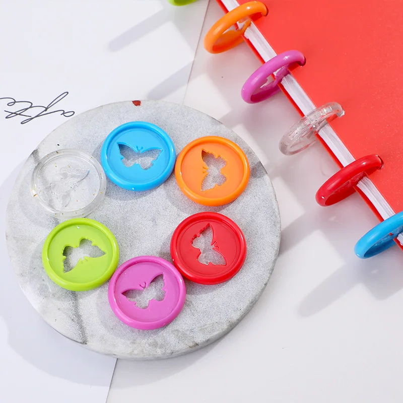 

100PCS 26MM Notebook computer butterfly hole button notepad plastic loose-leaf coil 360 degree foldable disc buckle binding ring