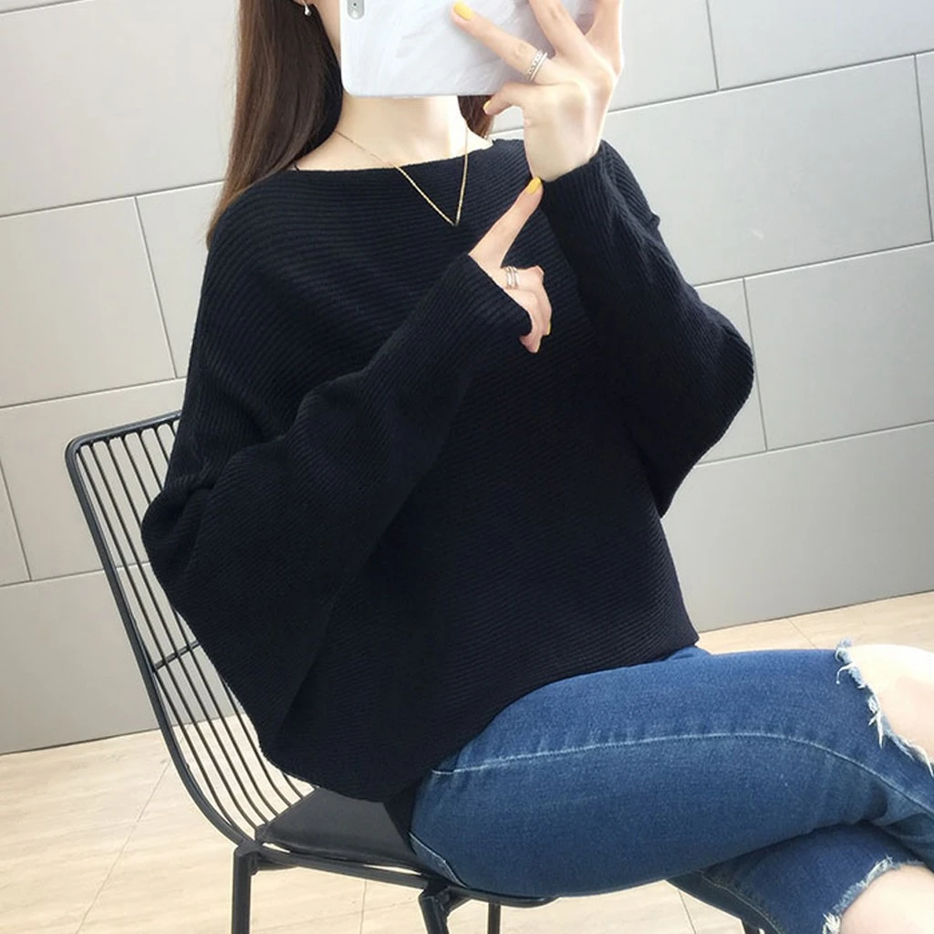 2019 New Arrival Winter Women Tops Casual O-Neck Batwing Sleeve Blouses Autumn Knitted Polka Shirt 903