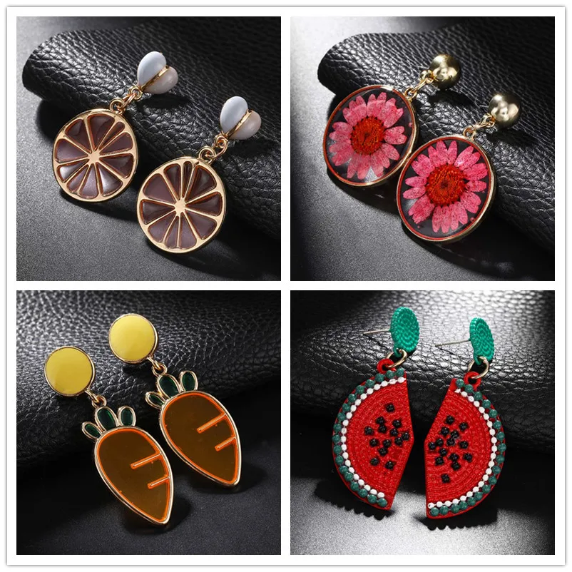 

Hip-hop Statement Jewelry Fruit Earrings For Women Unique Design Big Carrot Lemon Watermelon Earrings Brincos Party Accessories