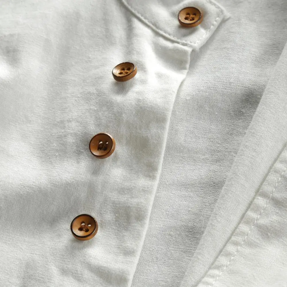 Schinteon Men Cotton Linen Shirt Long 