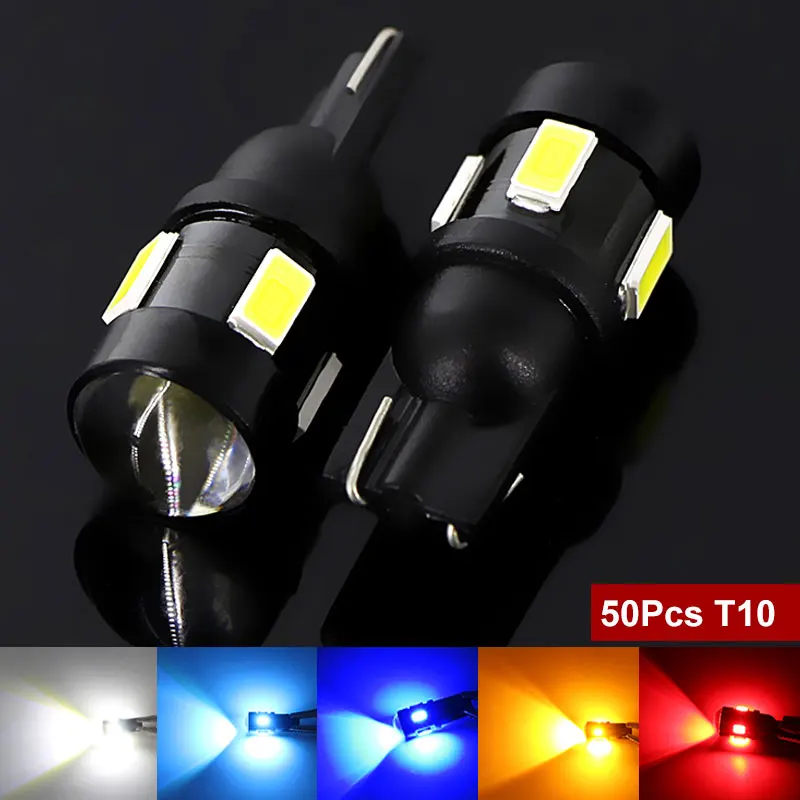

50Pcs T10 W5W Led Canbus WY5W Bulbs Error Free 194 168 LED Super Bright Car Interior Light Clearance Side Marker Auto Lamp 12V