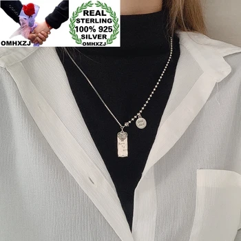 

OMHXZJ Wholesale HA107 European Fashion Fine Birthday Party Gift Rectangle Round Heart 100% 925 Sterling Silver Pendant Necklace