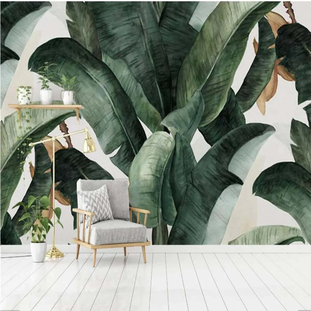 

CLEARANE 3D Tropical Banana Leaf Wallpaper Mural Contact Paper Papel De Parede Canvas Wallpaper Wall Papers Drop Shipping