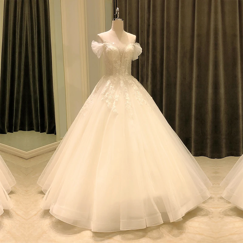 SL-8236 Customized wedding dress 2021 elegant lace real photo short sleeve crystal bridal wedding gowns for bride dress woman 3