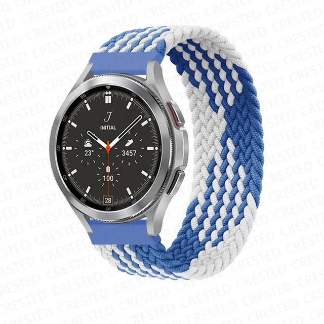 Braided Solo Loop band for Samsung Galaxy watch 4/classic/Active 2 Watchband 20mm 22mm Bracelet correa Amazfit GTS 2 mini strap Blue and white