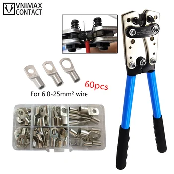 Alicates de prensado de terminales 6-50mm AWG 22-10, herramienta de mano, herramientas de engarzado hexagonal de Cable de batería 1