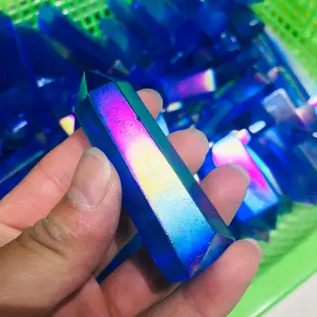 

1pc Natural Blue Color Electroplating Quartz Crystal Wand Single Point for Decor Healing