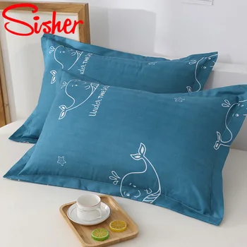 

Cartoon Pillowcase For Bedroom 48 x 74cm Blue Whale Printed Pillow Covers Polyester Geometric Adult Kids Only 2pcs Pillow Case