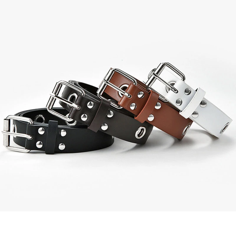 

Slim Waistband Eyelet Grommet Belt Hollow Rivets Alloy Pin Buckle Waist Belt Strap Solid Color PU Leather Women Belt