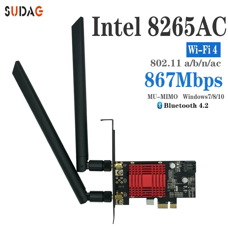 

Desktop PCi-e 867Mbps WiFi MU-MIMO Wireless-AC 8265 802.11AC Bluetooth 4.2 PCI Express X1 WiFi Card