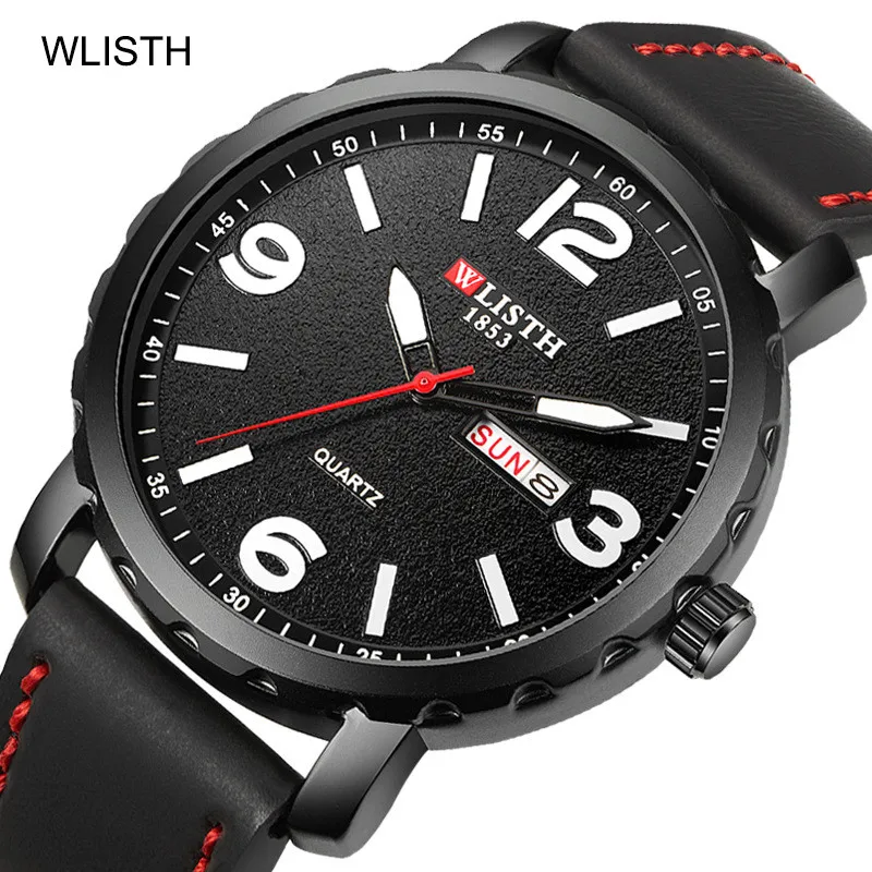 

Military Watch Digital Display Luminous Hands Leather Waterproof Quartz Watch Dual Calendar Top Brand Fashion Casual Men's Watch