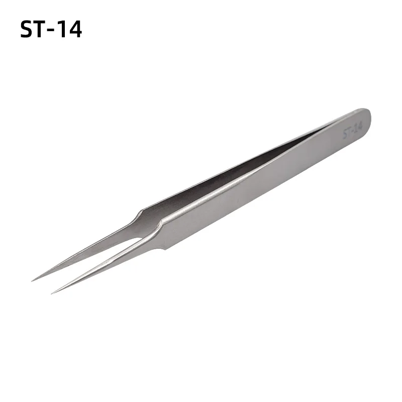 ST-14 Пинцет накладные ресницы для наращивания, нержавеющая сталь Tweezers сверхтонкие высокой точности противокислотные пинцет - Цвет: ST-14