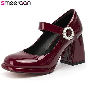 

Smeeroon 2020 new arrive women pumps pearl buckle spring summer Mary Jane shoes 8cm high heel vintage single shoes ladies