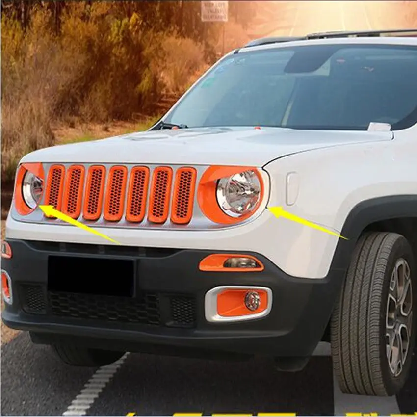 Левая Правая оранжевая Angry Bird отделка передних фар крышки Bezels для Jeep Renegade 15-17