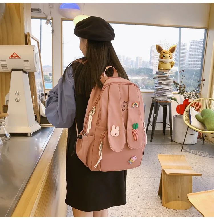 New Kawaii Long Rabbit Ear Backpack Bag Girl Female Cartoon Anmie Bunny Ear Bagpack Women Teen Schoolbag College Bookbag Mochila