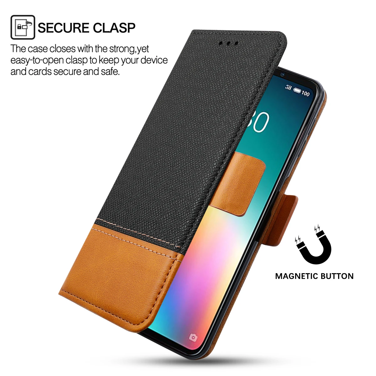 Чехол-книжка из искусственной кожи контрастного цвета для Meizu 16T с держателем для карт, противоударный чехол для Meizu 16T