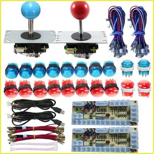 LED Arcade Joystick Button DIY Kit Zero Delay USB Encoder To PC 5Pin Illuminated Joystick+ 5V LED Push Buttons for Game Machine - Цвет: Blue and Red Kit 1