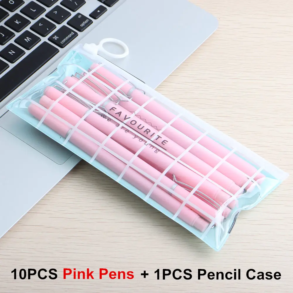 10 шт./компл. гелевая ручка и карандаш чехол творческая ручка канцелярские принадлежности каваи гелевая ручка школьные канцелярские поставщиков детская ручка подарок - Цвет: 1Set Pink B