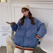 Cotton jacket women winter 2021 new Korean patchwork Loose Stand Up Collar female students loose bf Harajuku woman warm coats