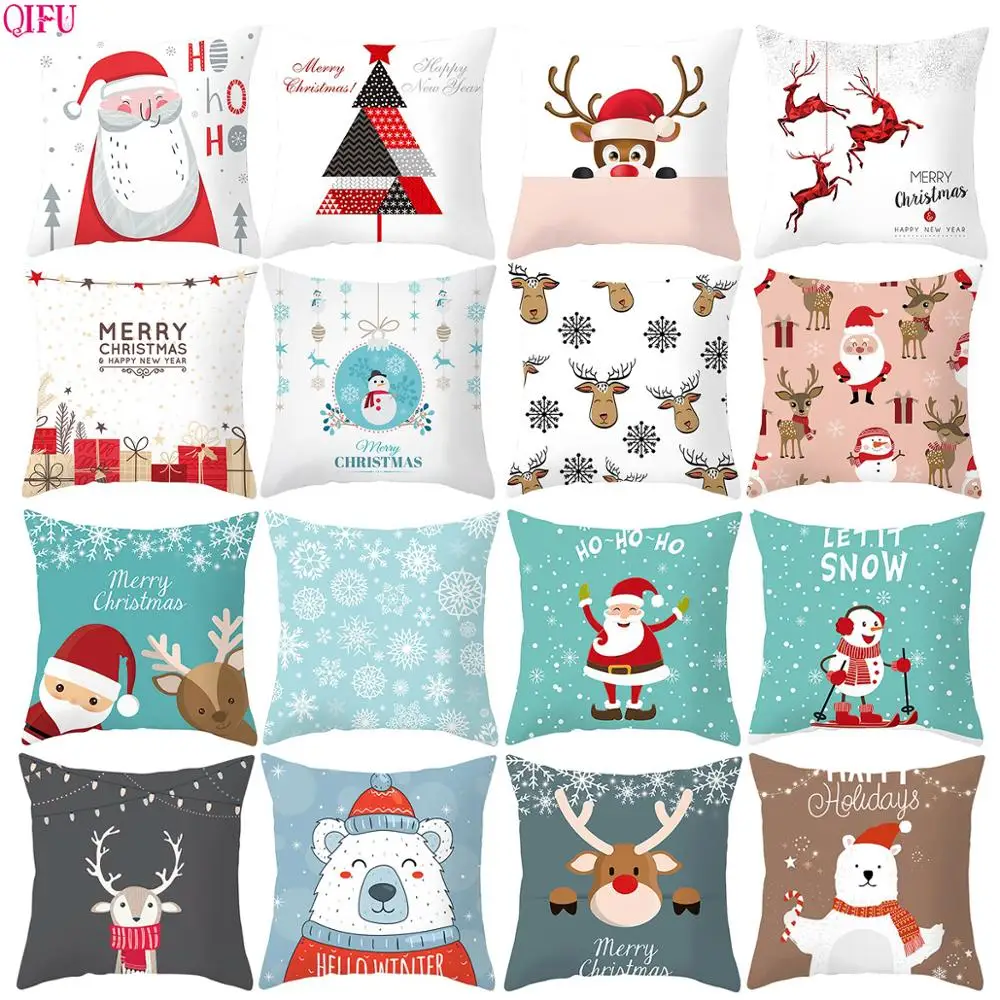

QIFU Merry Christmas Cushion Covers Christmas Decorations For Home 2019 Navidad Xmas Tree Noel Natal Santa Claus New Year Gifts