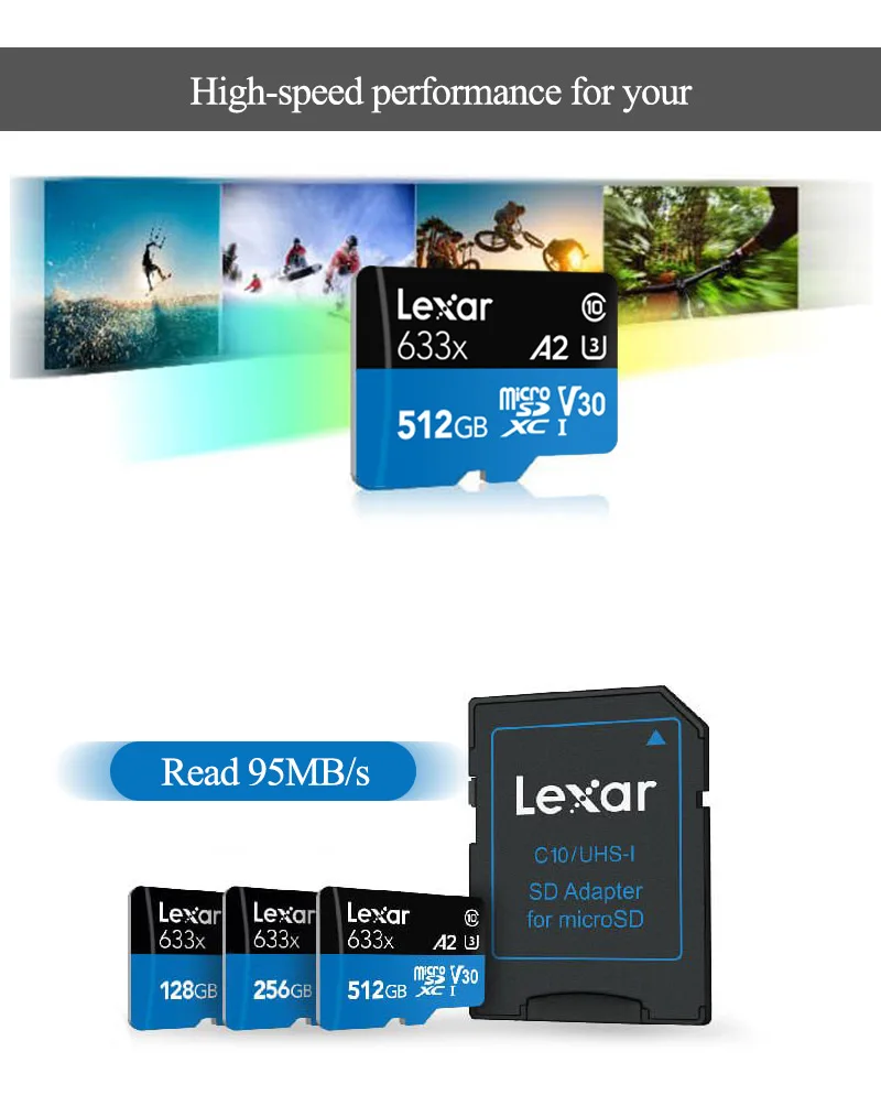 Original Lexar Professional 667x Micro SD Card 128GB 64GB 256GB MicroSDXC Memory Card A2 C10 V30 1080p Full-HD 3D 4K TF Card