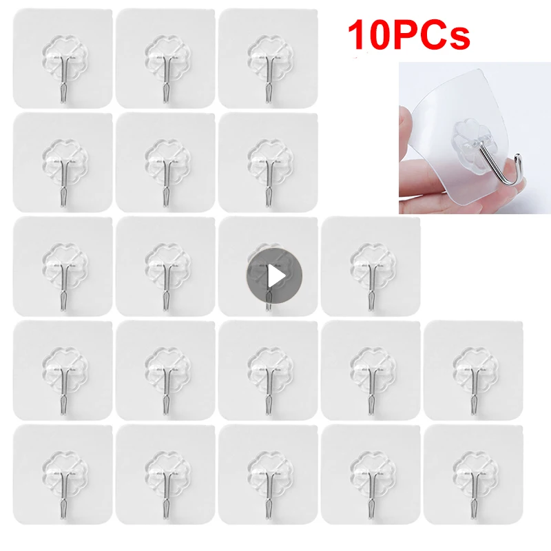 10Pcs Strong Transparent Suction Cup Sucker Wall Hooks Hanger Kitchen Bathroom 