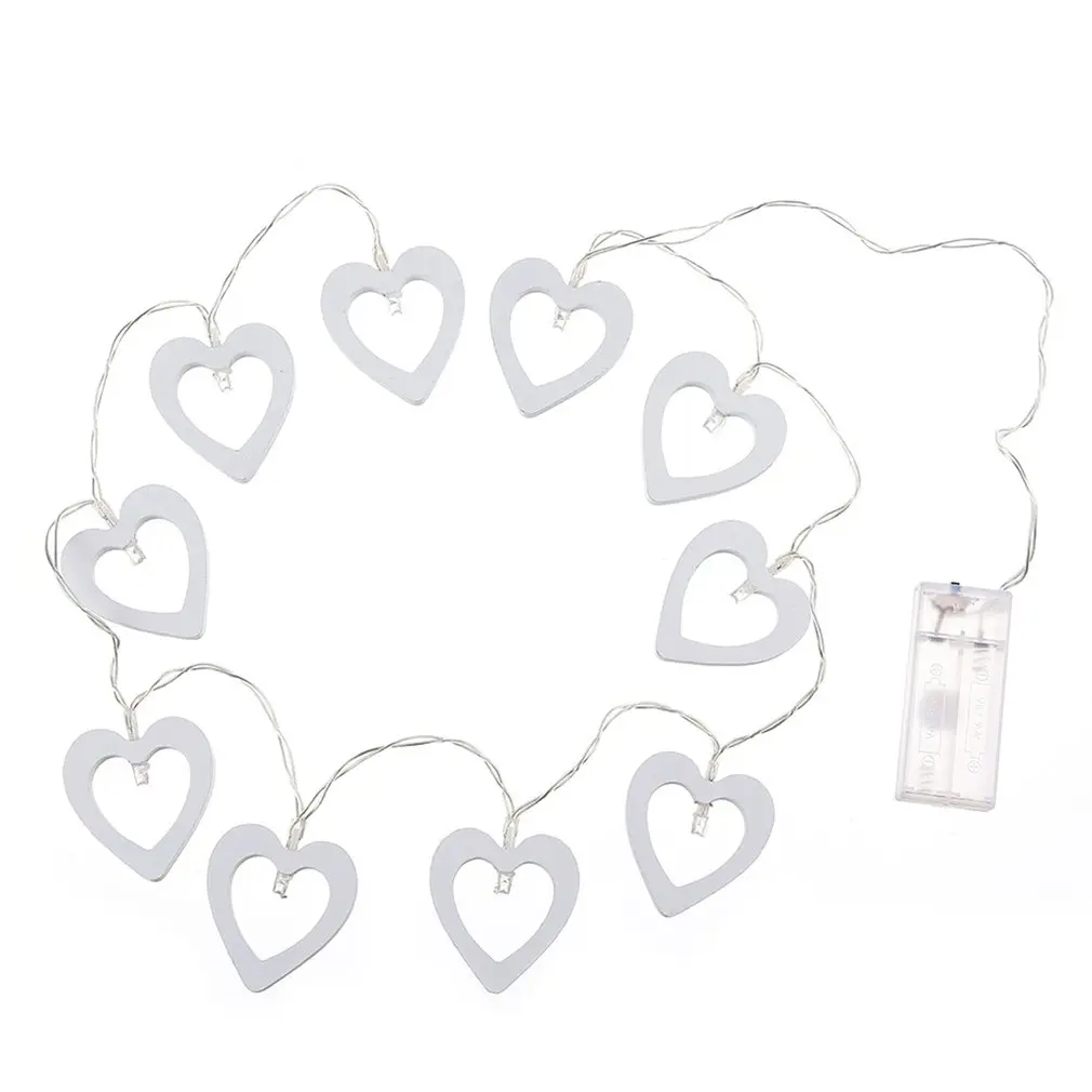 10 LED Wooden Heart String Light Battery Power Party Festival Home Decor Lighting