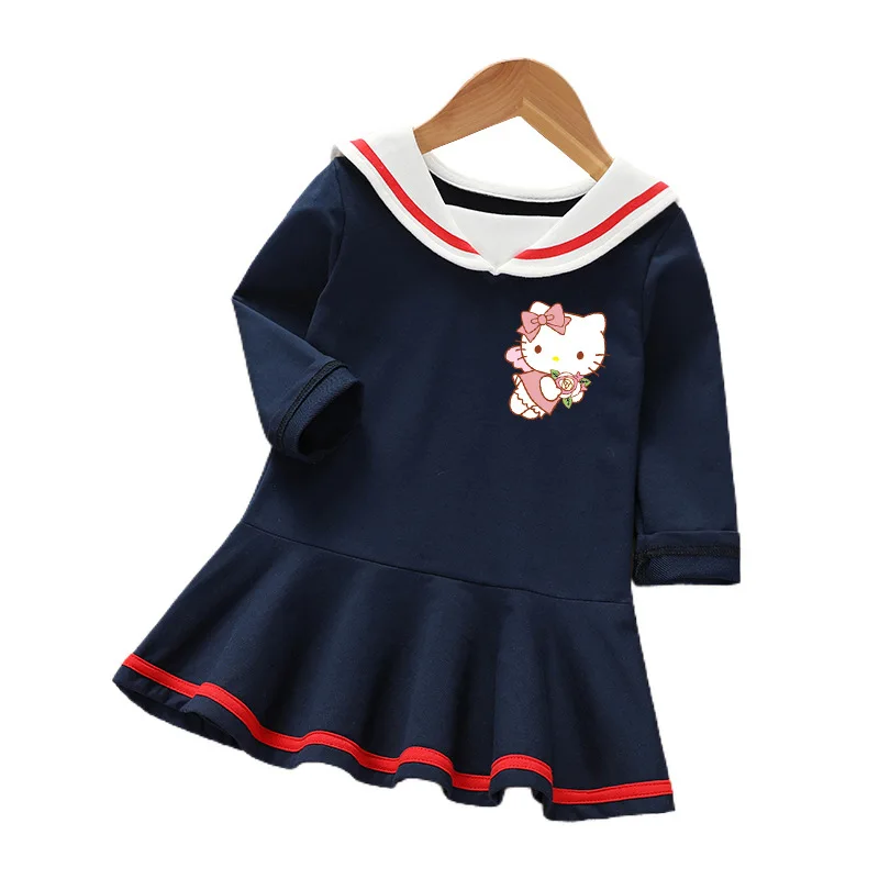 thumbnail image 1 of Hello Kitty nueva ropa para niños primavera y otoño niña algodón vestido con volantes de manga larga bebé lindo estilo universitario falda para niñas, 1 of 5