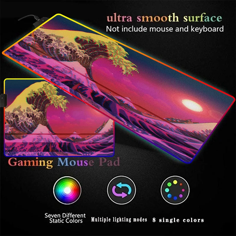 

Colorful Great Wave off Kanagawa Large Size RGB LED Mouse Pad Gaming Laptop keyboard durable mice mats RGB and Ordinary pad