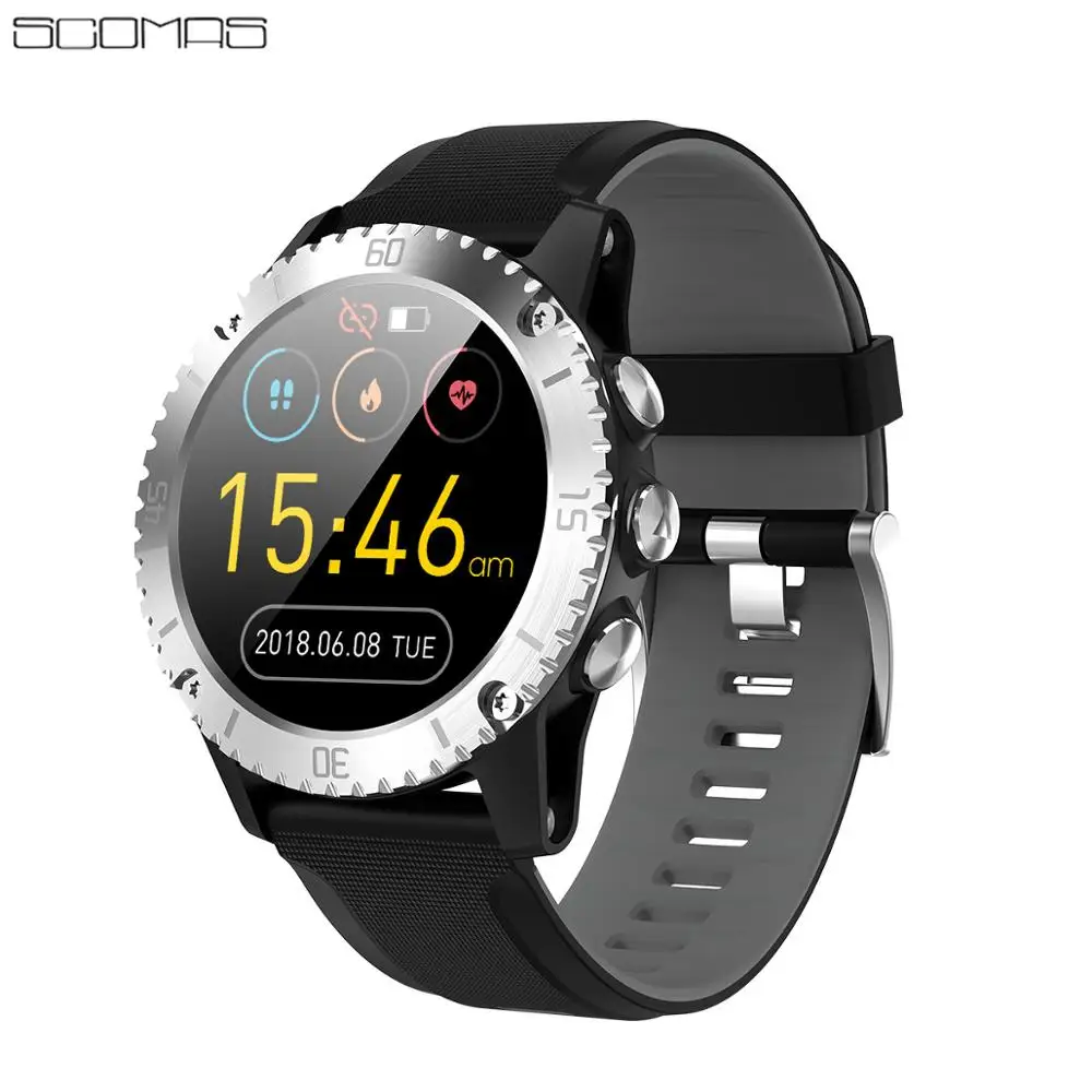 SCOMAS Температура Смарт-часы Для мужчин сенсорный экран для сердечного ритма умные