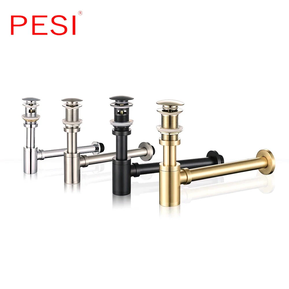 Bottiglia Da Bagno In Ottone P Trap Pipe Kit Rubinetto Per Lavabo Scarico Tappo Di Scarico Pop-Up Con/No Troppopieno Spazzolato/Cromo/Nero/Oro