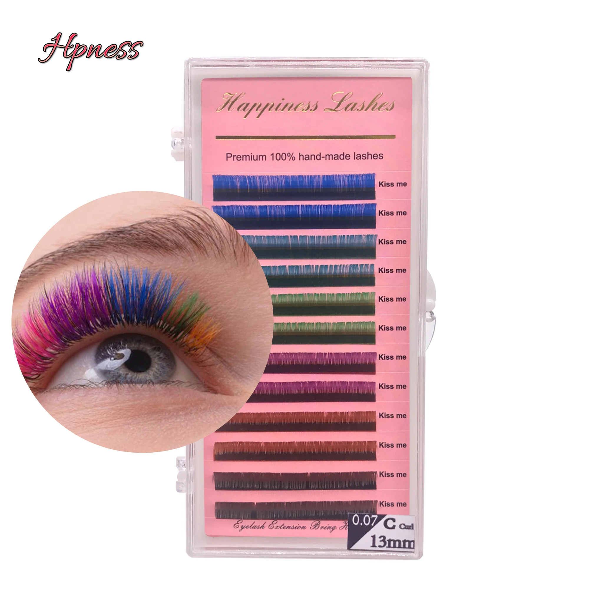 

12Rows/Tray Colors False Eyelash Extensions 0.07 C/D Curl Natural Colours Long Rainbow Lashes Extension Free Shipping