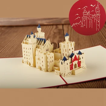 

Red Cover Creative Stereoscopic Greeting Card Carving Swan Castle Paper-cut Greeting Card Birthday Blessing Festival Postcard