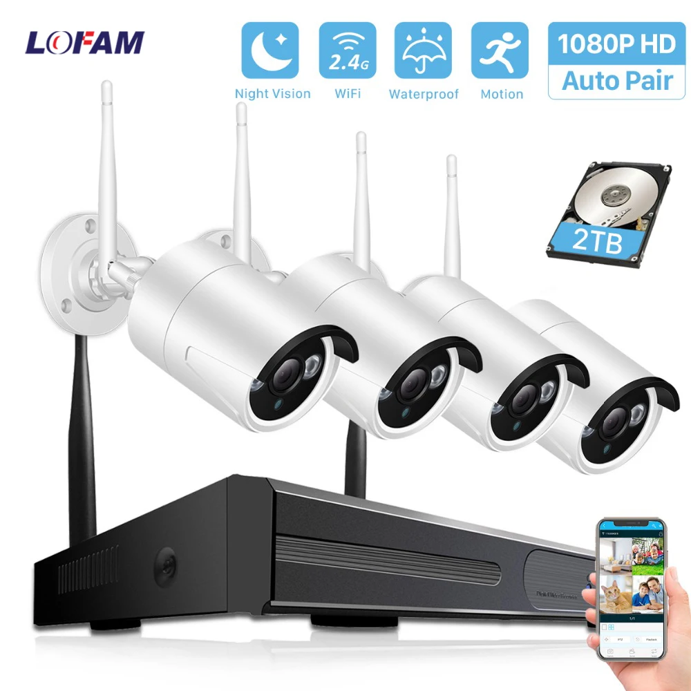 Беспроводная камера видеонаблюдения LOFAM 1080P 2 МП 4 канала Wi Fi NVR водонепроницаемая
