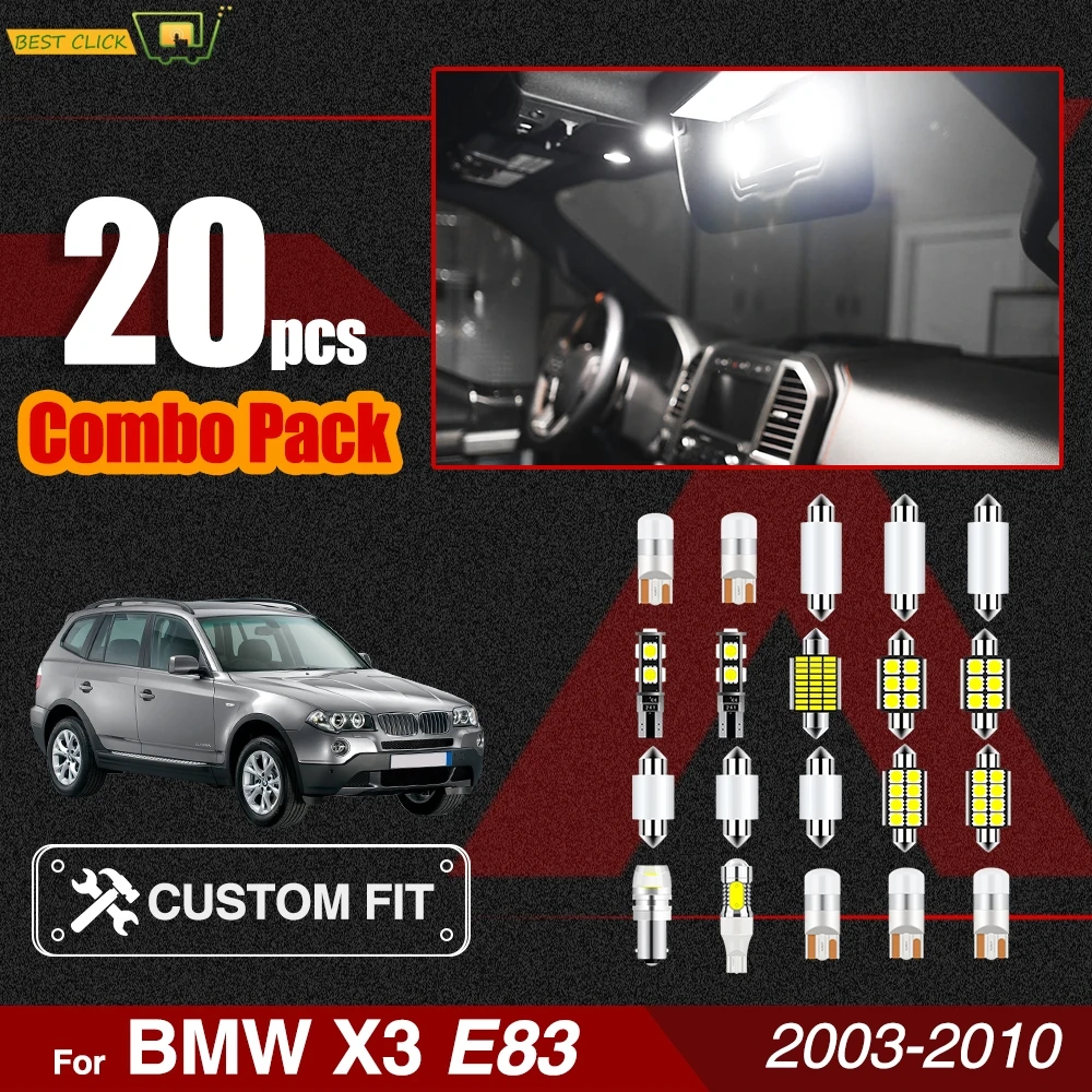 

Xukey Car Interior Lights Set For BMW X3 E83 2003-2010 Dome Map LED Kit License Plate Back Up Lamps ERROR FREE Pure White