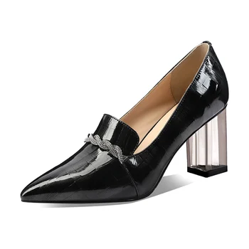 

Women Genuine Leather Basic Pumps transparent high Heeled Elegant Wedding Party Shoes Woman Pointed Toe crystal Office Pumps