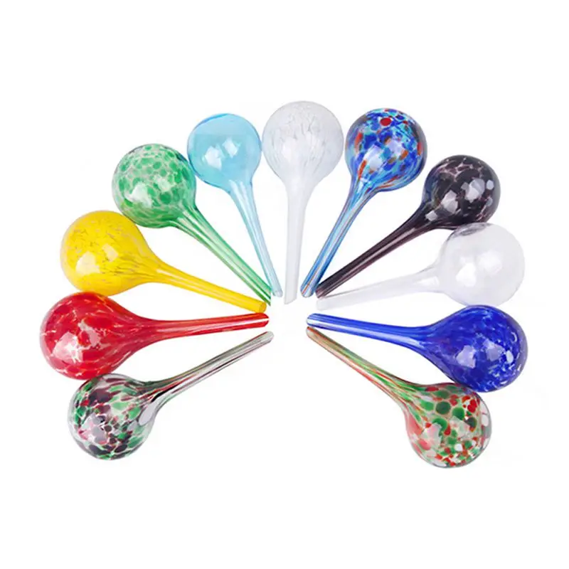 Set of 6 Small Multicolored Glass Plant Watering Globes-Each Measures 6inch L x 2.5inch D