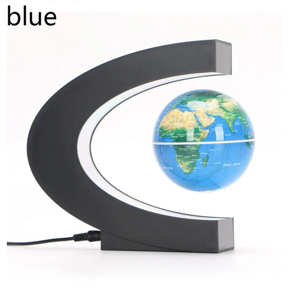 US/UK/EU US C формы домашний Декор светодиодный плавающий теллурий Глобус магнитная левитация светильник карта мира для офисный стол - Цвет: Blue