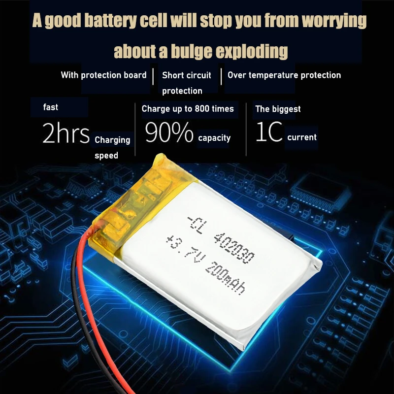 402030 3.7v 200mAh li-ion Lipo cells Lithium Li-Po Polymer Rechargeable Battery For Bluetooth GPS MP3 MP4 Recorder rechargeable lithium batteries