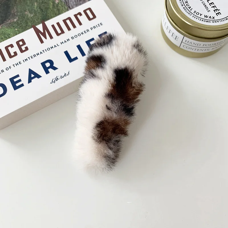 New Fashion Winter New Hair Clips For Women Girls Imitation Rabbit Fur Leopard Waterdrop Hairpins Hair Clips Girls Hair Jewelry