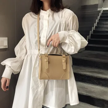 

Square Sling Bag Chain-Handle Solid Color Soft Surface PU Handbag