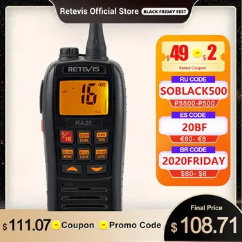 

Retevis RA26 Handheld VHF Marine Radio Floating Walkie Talkie Waterproof IP67 5W Vibration Water Draining Long Range VHF Radio