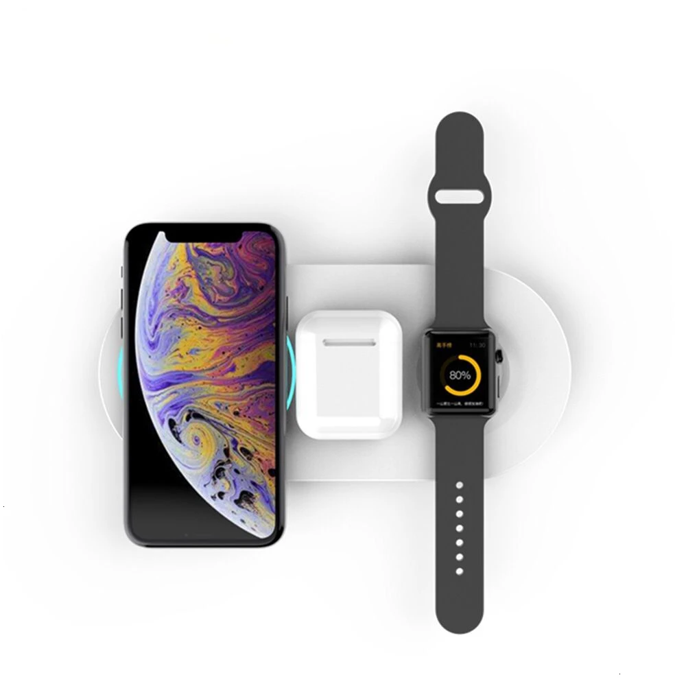 3 в 1 Airpower Qi Быстрое беспроводное зарядное устройство Pad Qi Беспроводное зарядное устройство держатель для Apple Watch 5 4 3 2 1 для мобильных телефонов быстрое зарядное устройство