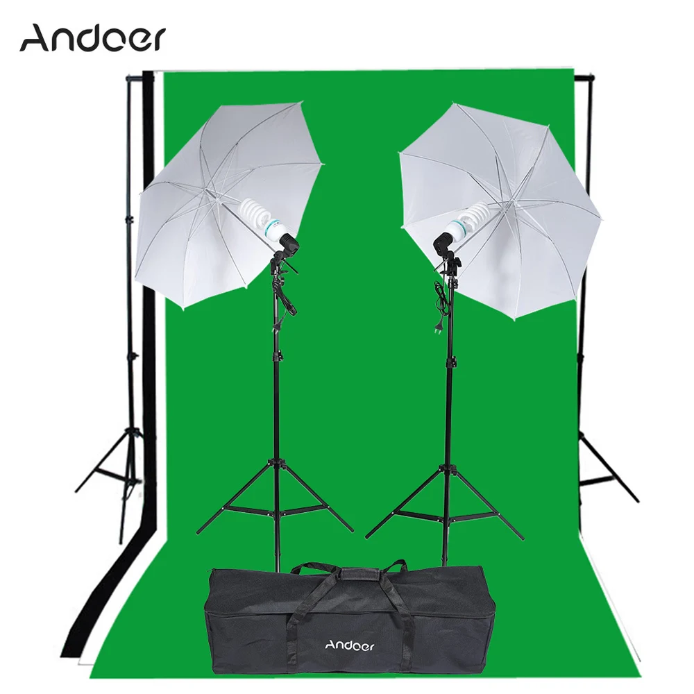 

Andoer Photography Studio Light Kit Video Equipment Bulb + Holder+Reflective Umbrella+Backdrops+Backdrop Stand+Tripod Stands+Bag