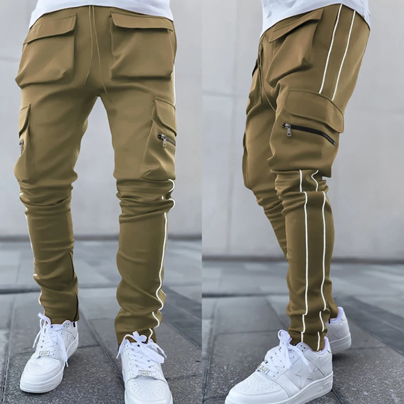 Summer Cargo Casual Pants Men's Hip Pop Joggers Reflective Multi-Pocket Trackpants Men's Running Jogging Pants Sports_viptrois.com