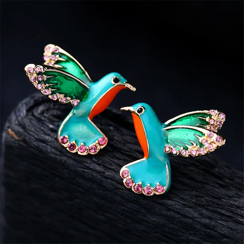 2021Exquisite crystal Little Bird Earrings New Design Women Enamel glaze Stud Earrings Fashion Jewelry Accessories - Image 5