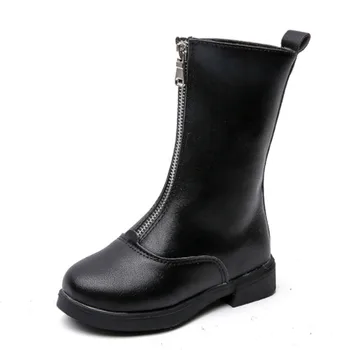 

girls boots Winter Warm Zip Solid Little Kids Boots For Girls PU Leather winter shoes kids Size 26-37 bota infantil